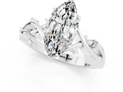 White gold Marquise Cut Moissanite Solitaire Ring with Twisted Band and Prong Setting_1