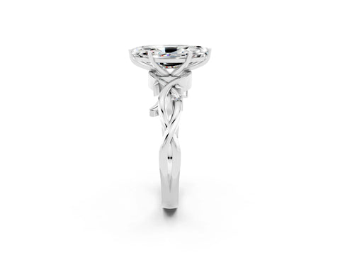 White gold Marquise Cut Moissanite Solitaire Ring with Twisted Band and Prong Setting_2