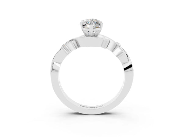 Platinum Marquise Cut Moissanite Solitaire Ring with Twisted Band and Prong Setting