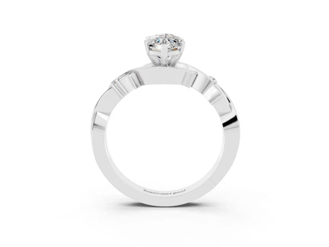 White gold Marquise Cut Moissanite Solitaire Ring with Twisted Band and Prong Setting_3