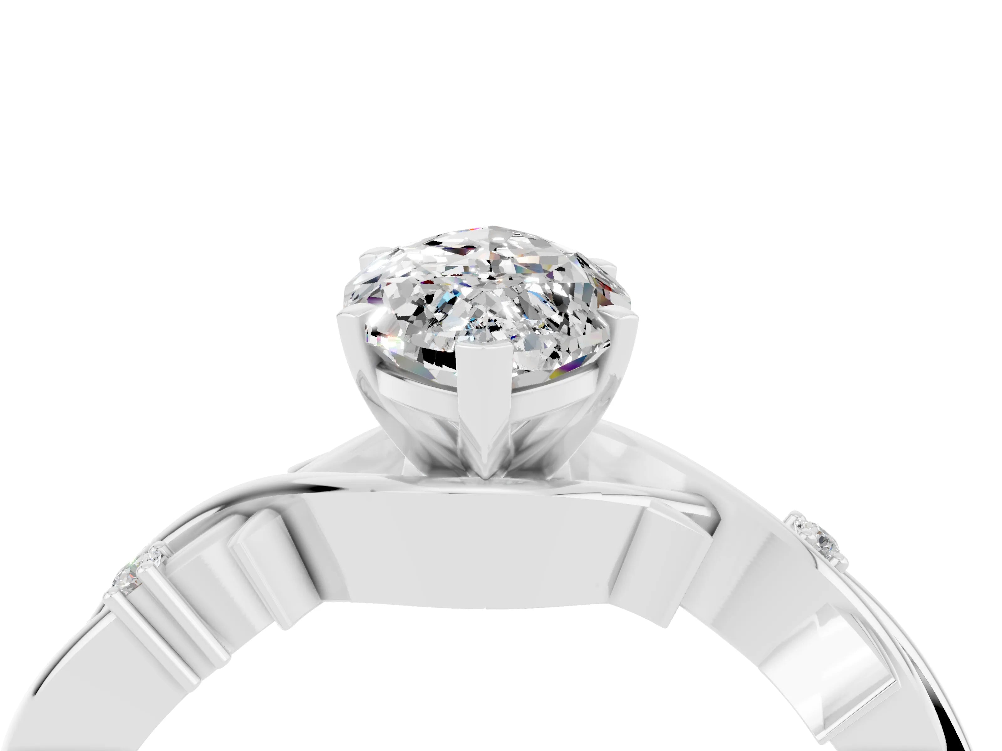 White gold Marquise Cut Moissanite Solitaire Ring with Twisted Band and Prong Setting_4