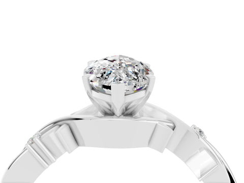 White gold Marquise Cut Moissanite Solitaire Ring with Twisted Band and Prong Setting_4
