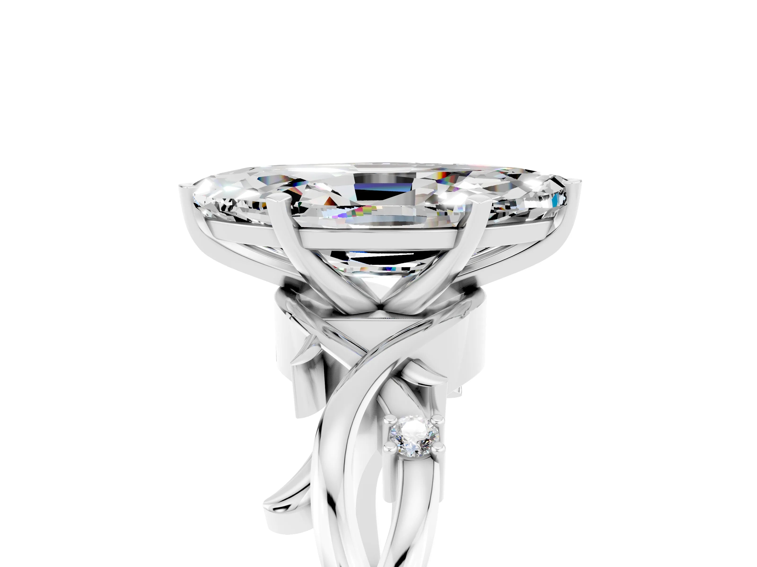 White gold Marquise Cut Moissanite Solitaire Ring with Twisted Band and Prong Setting_5