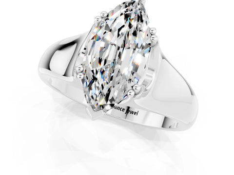 White gold Marquise Cut Moissanite Solitaire Ring with Wide Band and Prong Setting_1