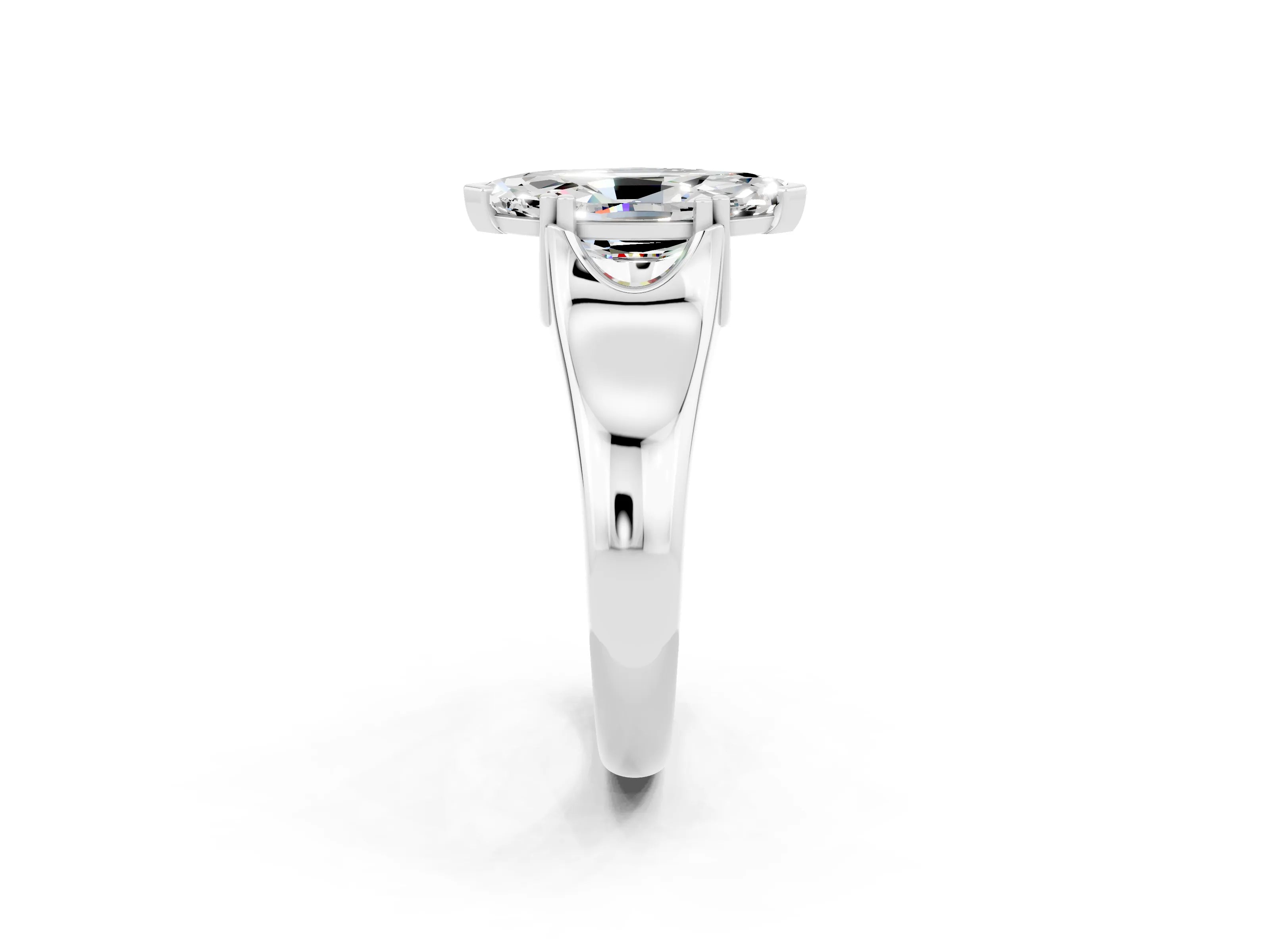 White gold Marquise Cut Moissanite Solitaire Ring with Wide Band and Prong Setting_2