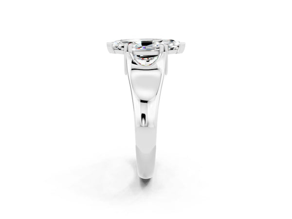 White gold Marquise Cut Moissanite Solitaire Ring with Wide Band and Prong Setting