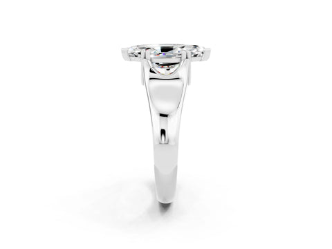 White gold Marquise Cut Moissanite Solitaire Ring with Wide Band and Prong Setting_2