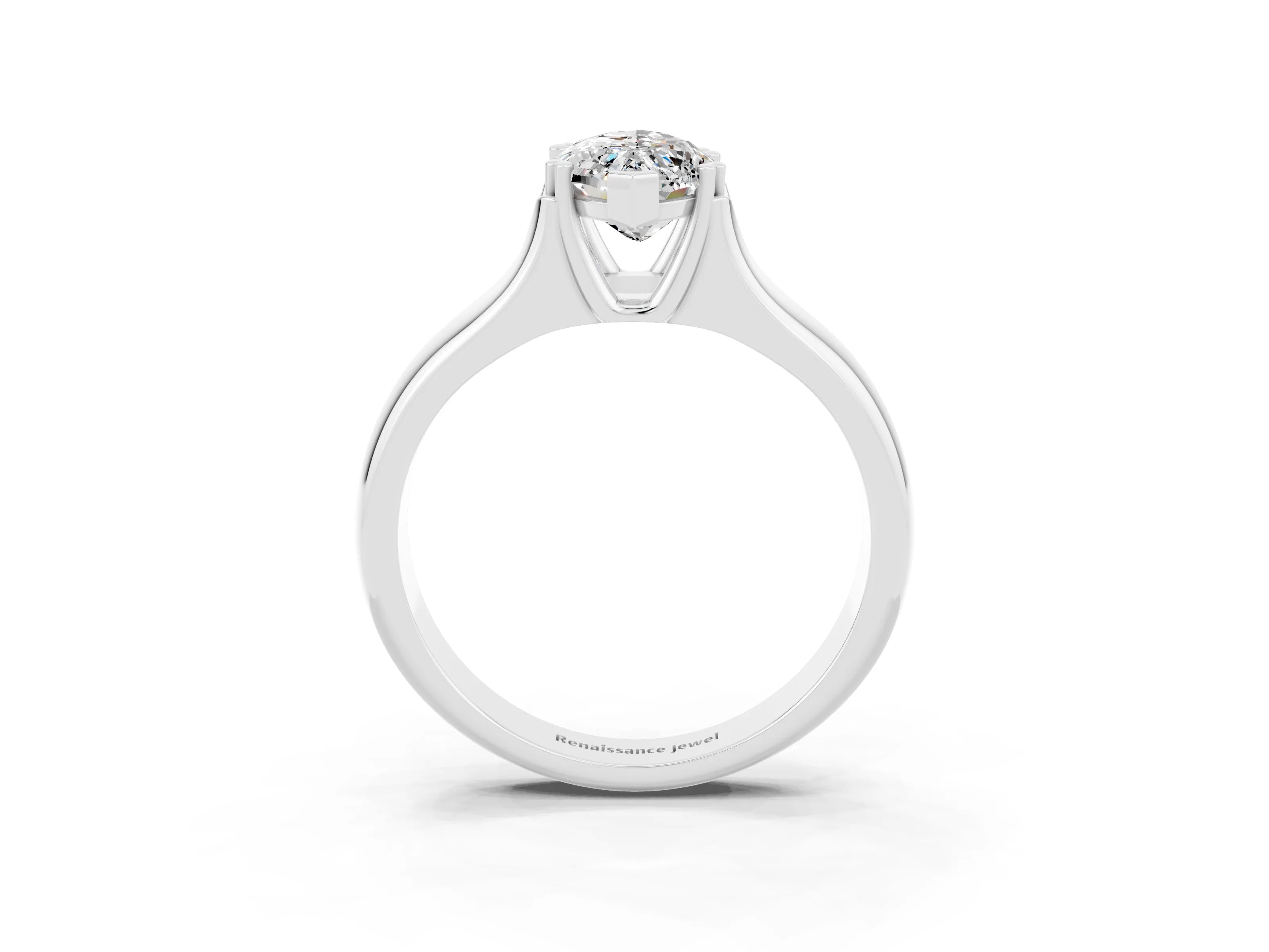 White gold Marquise Cut Moissanite Solitaire Ring with Wide Band and Prong Setting_3