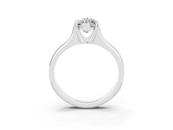 White gold Marquise Cut Moissanite Solitaire Ring with Wide Band and Prong Setting