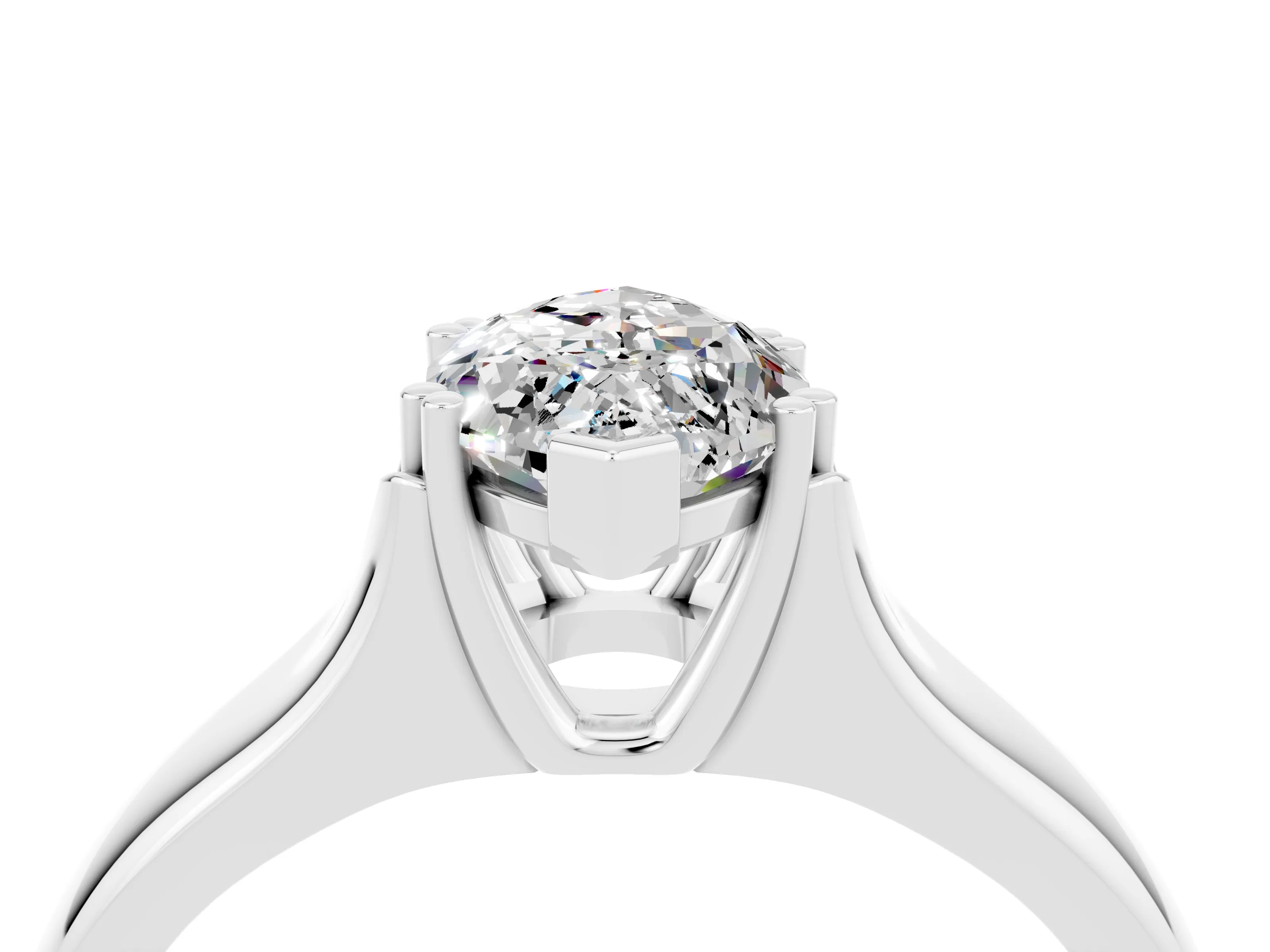 White gold Marquise Cut Moissanite Solitaire Ring with Wide Band and Prong Setting_4