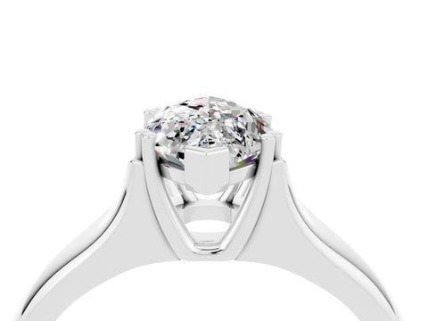 White gold Marquise Cut Moissanite Solitaire Ring with Wide Band and Prong Setting_4