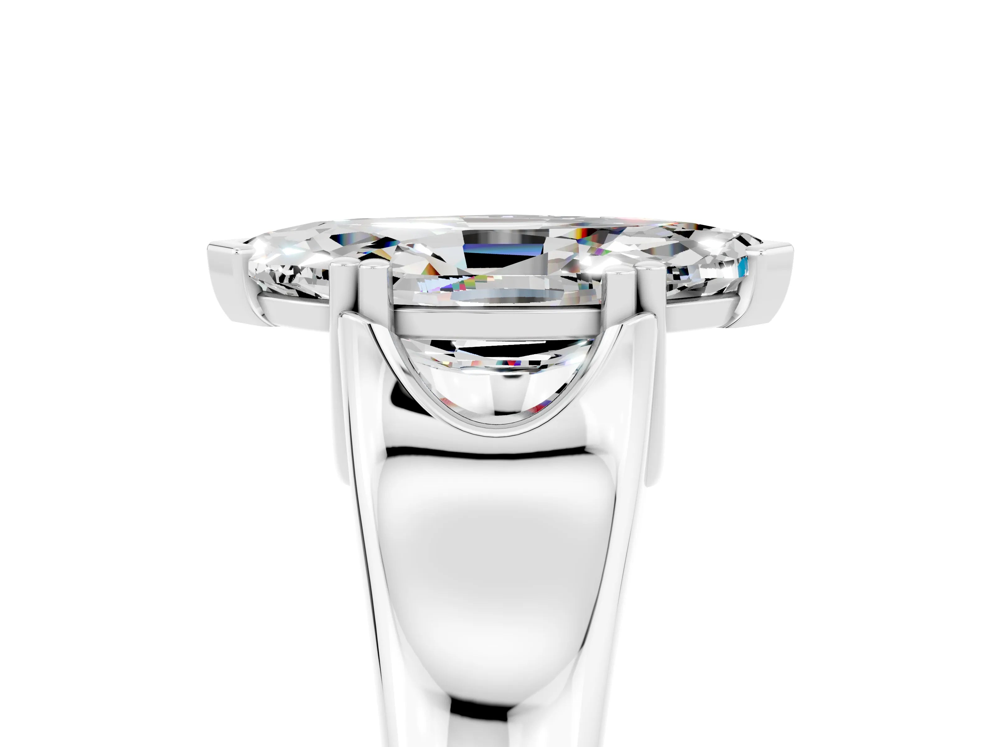 White gold Marquise Cut Moissanite Solitaire Ring with Wide Band and Prong Setting_5