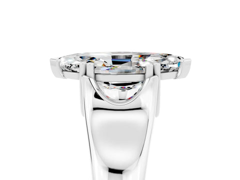 White gold Marquise Cut Moissanite Solitaire Ring with Wide Band and Prong Setting_5