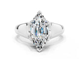 White gold Marquise Cut Moissanite Solitaire Ring with Wide Band and Prong Setting