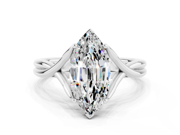Platinum Marquise Cut Moissanite Solitaire Twist Band Prong Setting Ring