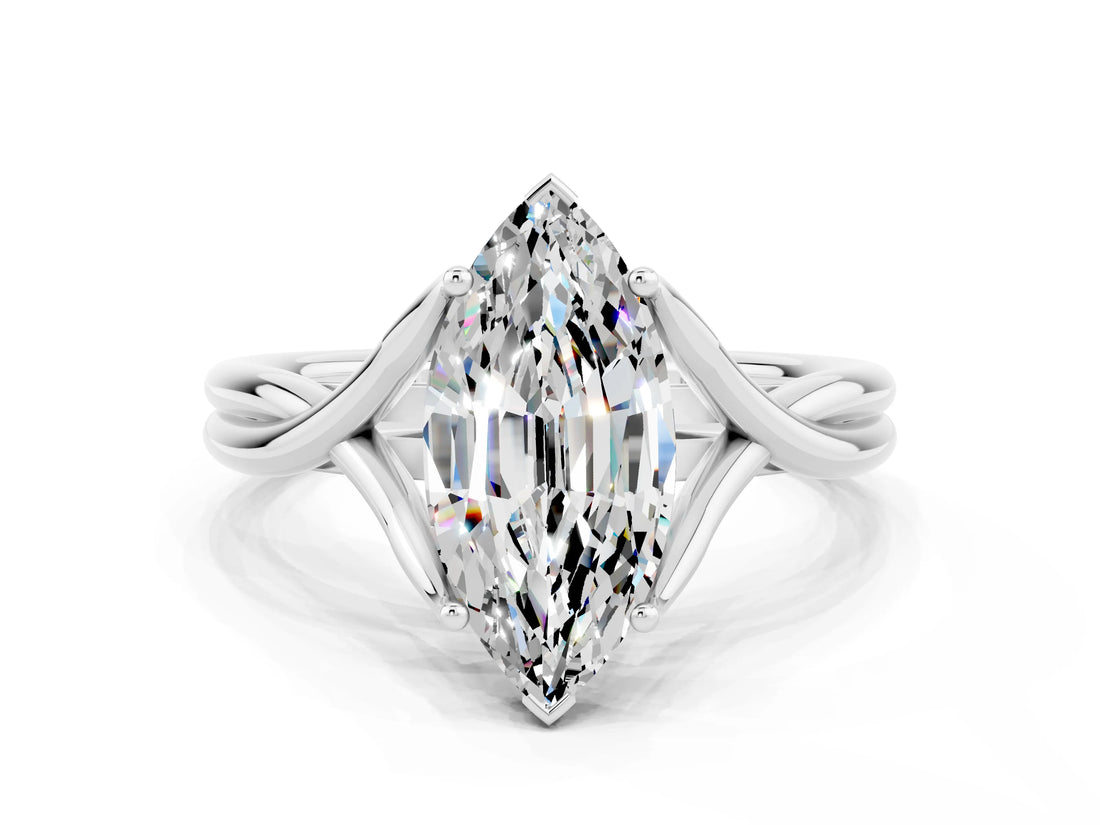 White gold Marquise Cut Moissanite Solitaire Twist Band Prong Setting Ring_36