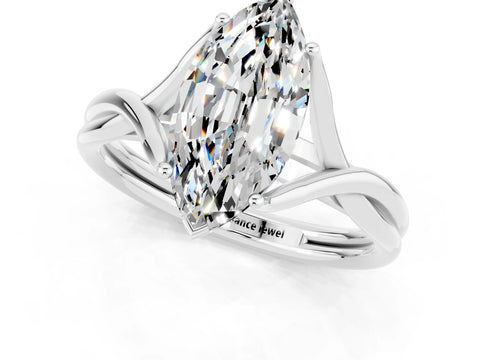 White gold Marquise Cut Moissanite Solitaire Twist Band Prong Setting Ring_37