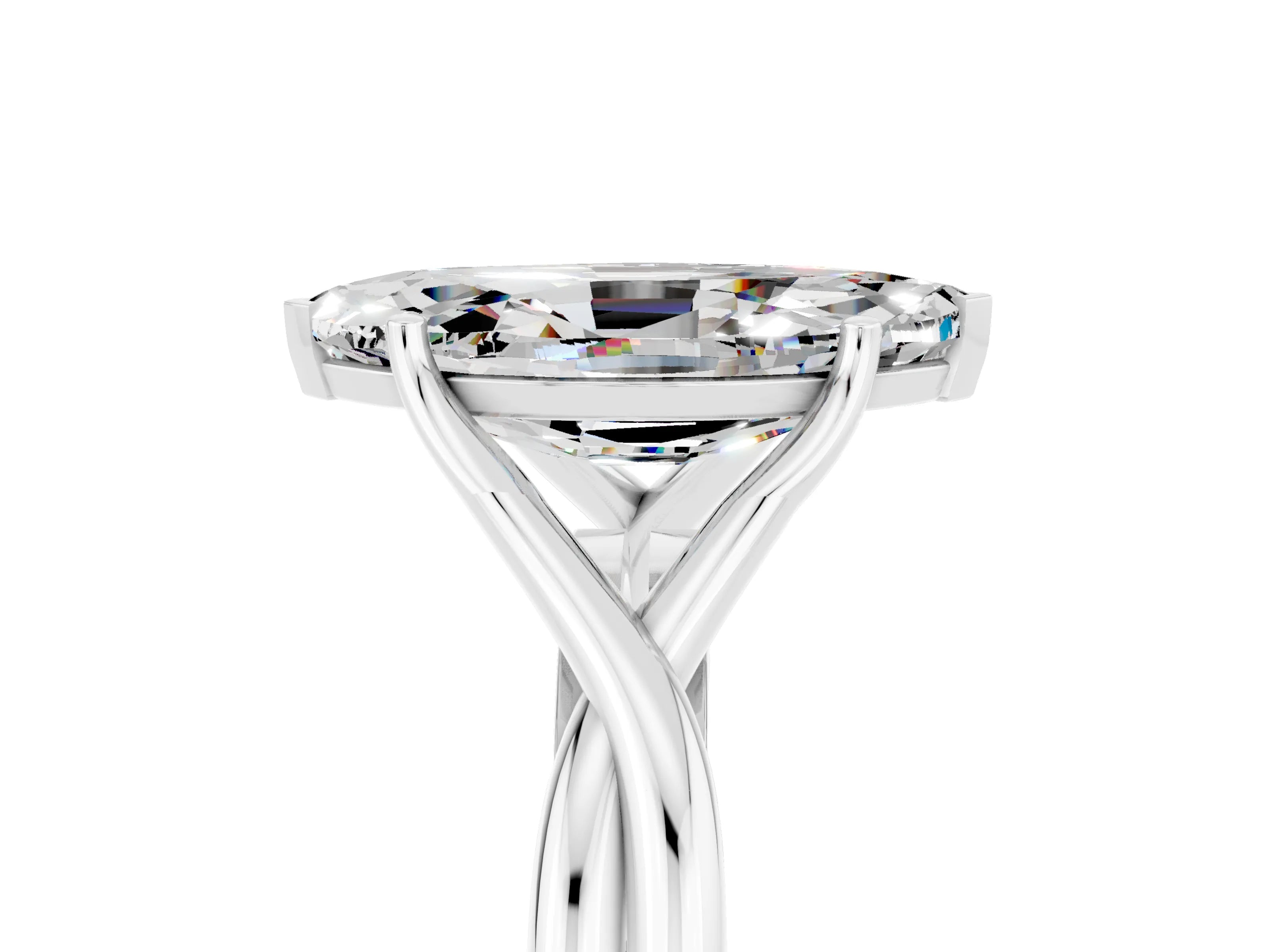 White gold Marquise Cut Moissanite Solitaire Twist Band Prong Setting Ring_41
