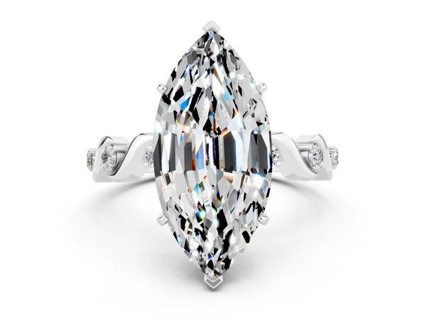 White gold Marquise Cut Moissanite Solitaire Twisted Band with Round  Accents and Prong Setting