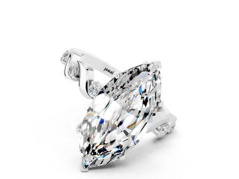 White gold Marquise Cut Moissanite Solitaire Twisted Band with Round  Accents and Prong Setting_12