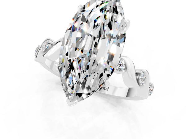 Platinum Marquise Cut Moissanite Solitaire Twisted Band with Round  Accents and Prong Setting