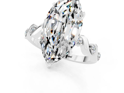 White gold Marquise Cut Moissanite Solitaire Twisted Band with Round  Accents and Prong Setting_13