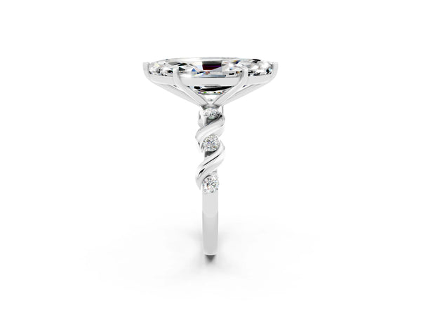 Platinum Marquise Cut Moissanite Solitaire Twisted Band with Round  Accents and Prong Setting