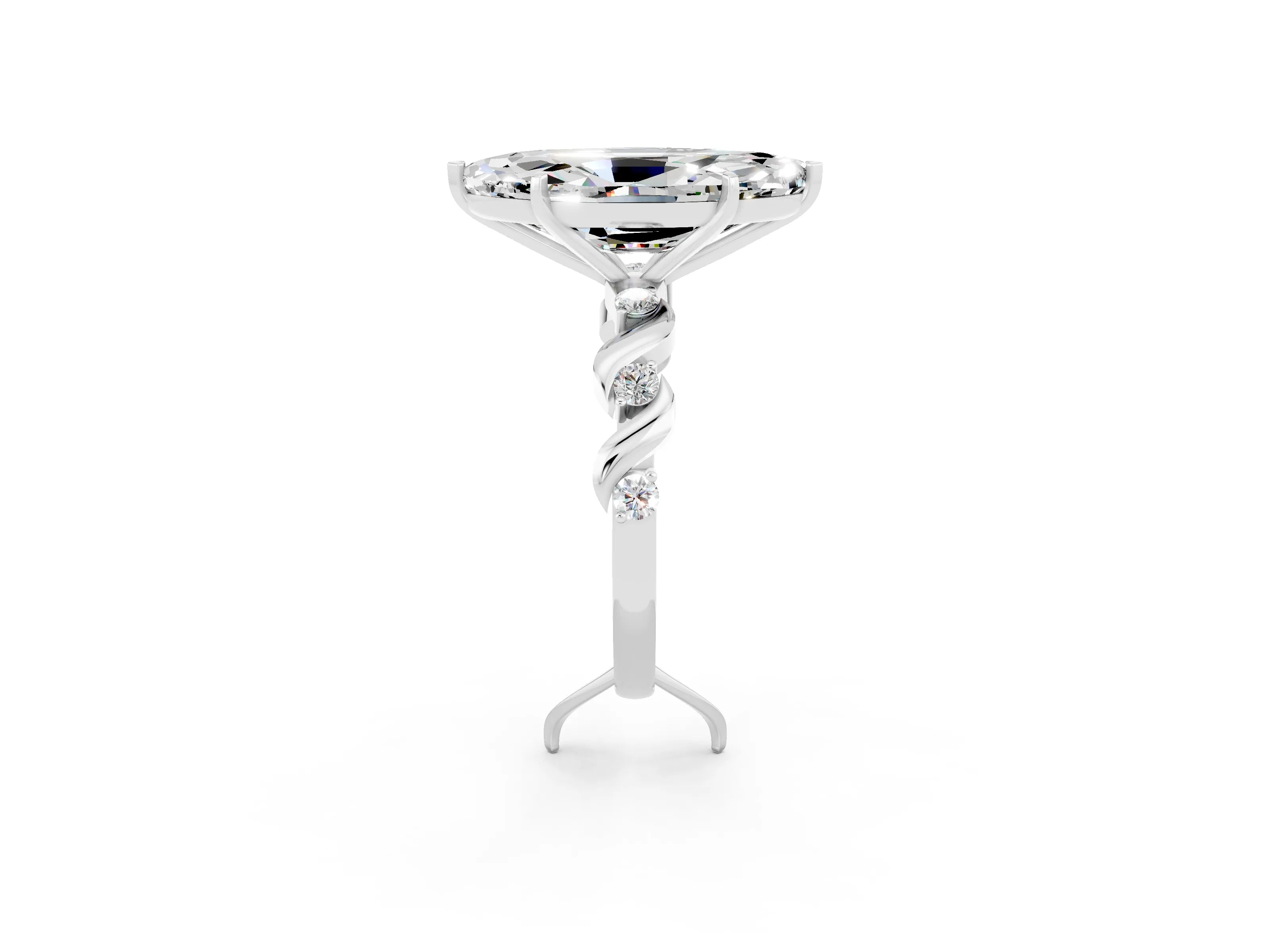 White gold Marquise Cut Moissanite Solitaire Twisted Band with Round  Accents and Prong Setting_14