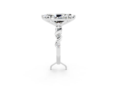 White gold Marquise Cut Moissanite Solitaire Twisted Band with Round  Accents and Prong Setting_14