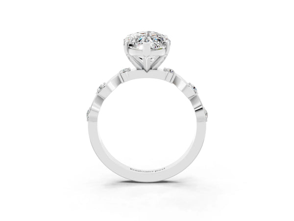 Silver Marquise Cut Moissanite Solitaire Twisted Band with Round  Accents and Prong Setting