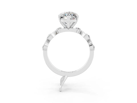 White gold Marquise Cut Moissanite Solitaire Twisted Band with Round  Accents and Prong Setting_15