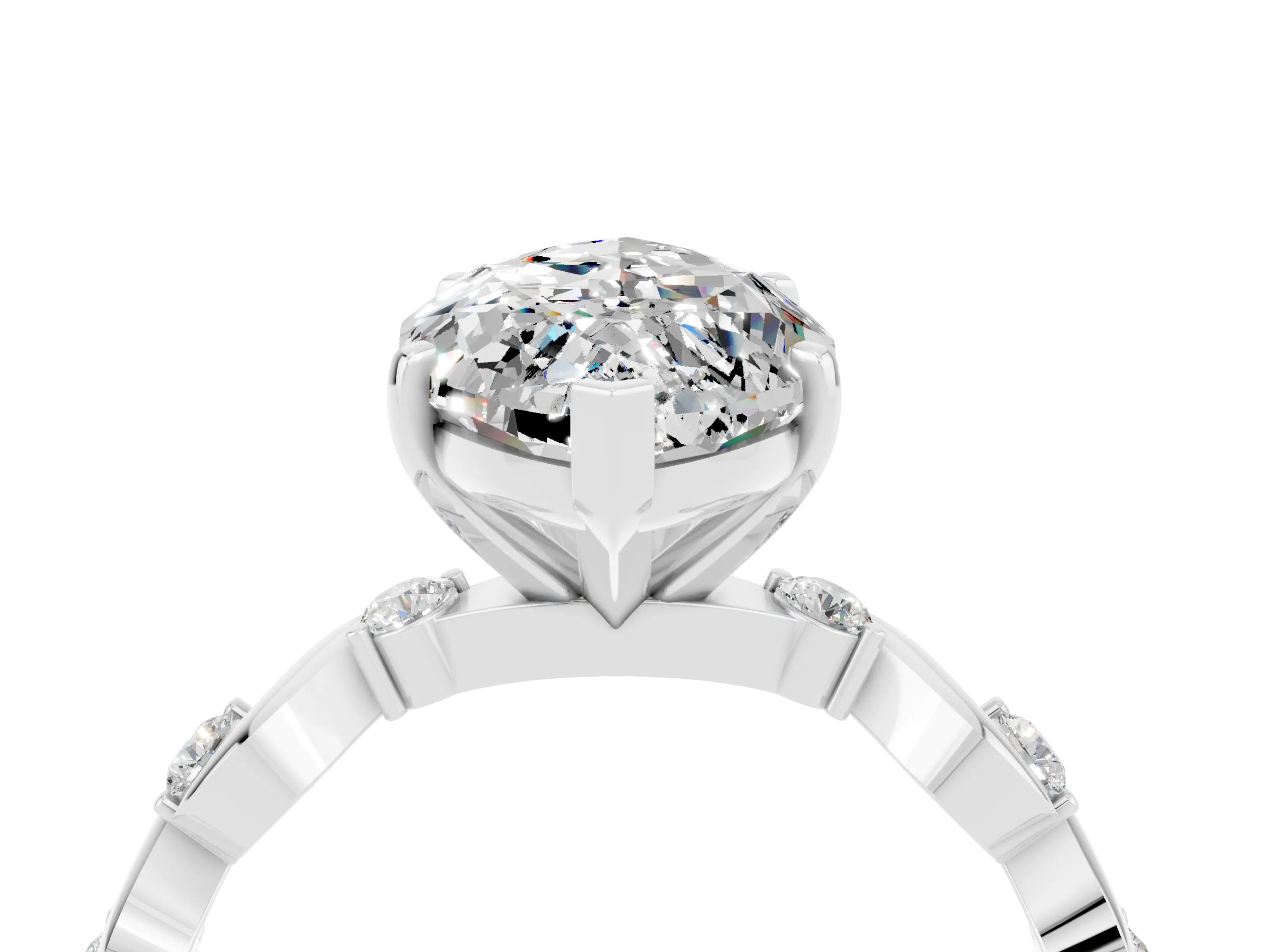 White gold Marquise Cut Moissanite Solitaire Twisted Band with Round  Accents and Prong Setting_16