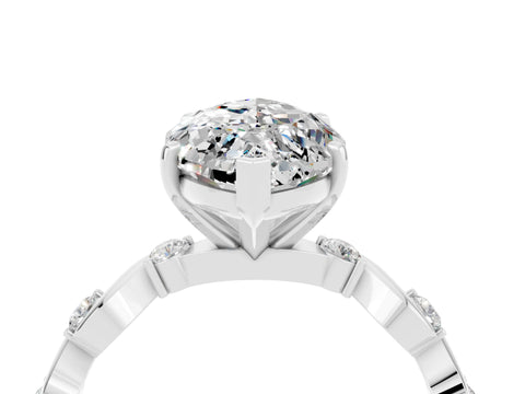 White gold Marquise Cut Moissanite Solitaire Twisted Band with Round  Accents and Prong Setting_16