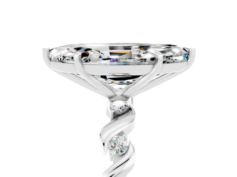 White gold Marquise Cut Moissanite Solitaire Twisted Band with Round  Accents and Prong Setting_17
