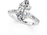 White gold Marquise Cut Moissanite Solitaire with Side Baguettes and Channel Set Band_1
