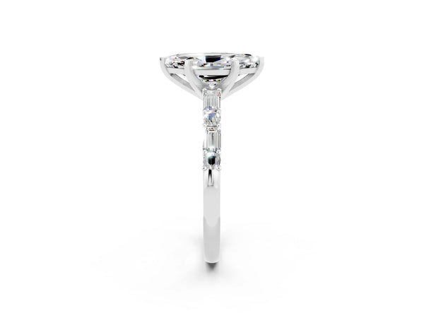 Silver Marquise Cut Moissanite Solitaire with Side Baguettes and Channel Set Band