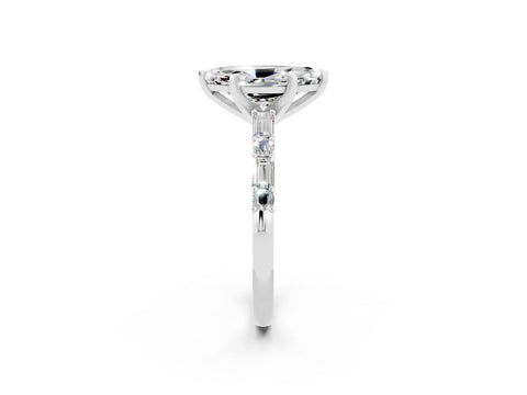 White gold Marquise Cut Moissanite Solitaire with Side Baguettes and Channel Set Band_2