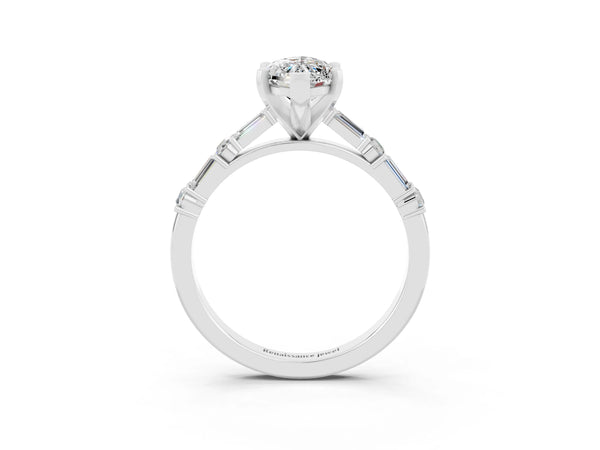 Platinum Marquise Cut Moissanite Solitaire with Side Baguettes and Channel Set Band