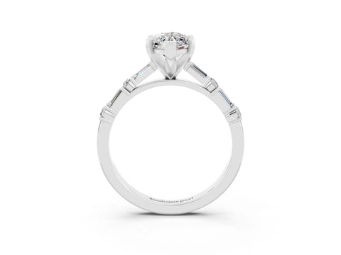 White gold Marquise Cut Moissanite Solitaire with Side Baguettes and Channel Set Band_3