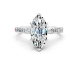 White gold Marquise Cut Moissanite Solitaire with Side Baguettes and Channel Set Band