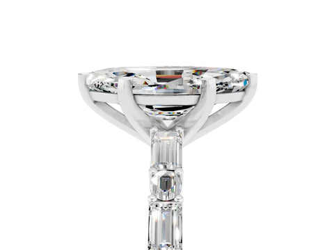 White gold Marquise Cut Moissanite Solitaire with Side Baguettes and Channel Set Band_5