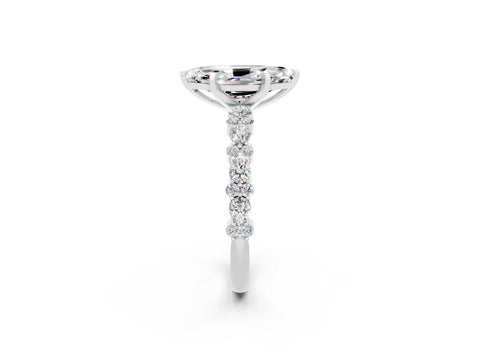 White gold Marquise Cut Moissanite Solitaire with Side Stones, Pave Band, Four-Prong Setting_14
