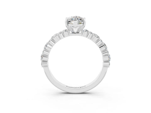 White gold Marquise Cut Moissanite Solitaire with Side Stones, Pave Band, Four-Prong Setting_15