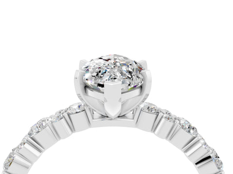 White gold Marquise Cut Moissanite Solitaire with Side Stones, Pave Band, Four-Prong Setting_16
