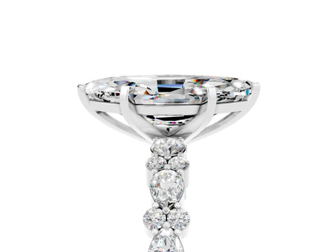 White gold Marquise Cut Moissanite Solitaire with Side Stones, Pave Band, Four-Prong Setting_17
