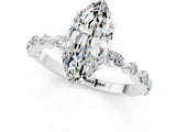 White gold Marquise Cut Moissanite Solitaire with Side Stones on a Pavé Band and Four-Prong Setting_1