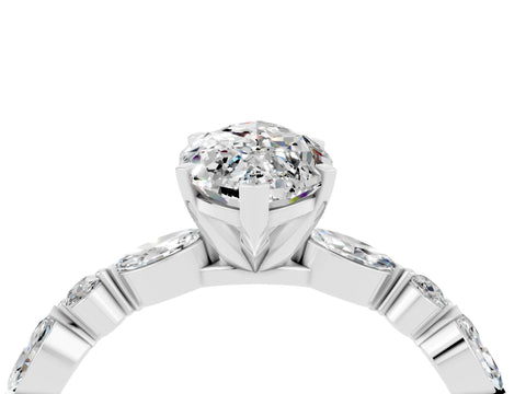 White gold Marquise Cut Moissanite Solitaire with Side Stones on a Pavé Band and Four-Prong Setting_4