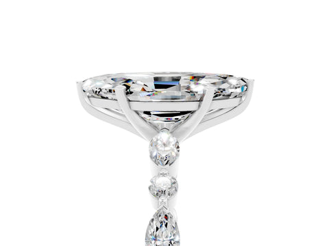 White gold Marquise Cut Moissanite Solitaire with Side Stones on a Pavé Band and Four-Prong Setting_5