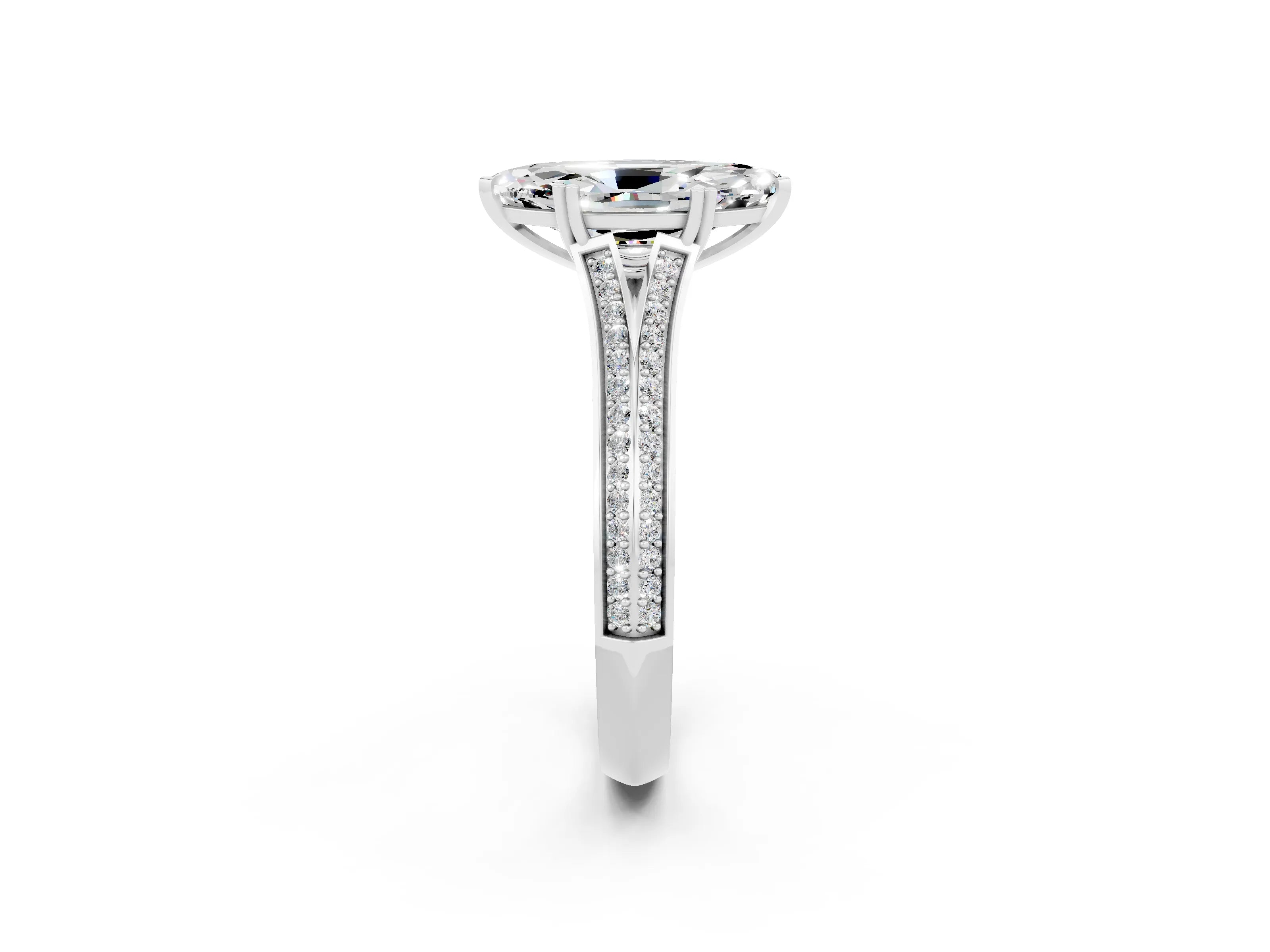 White gold Marquise Cut Moissanite Split Shank Engagement Ring with Pavé Band_2