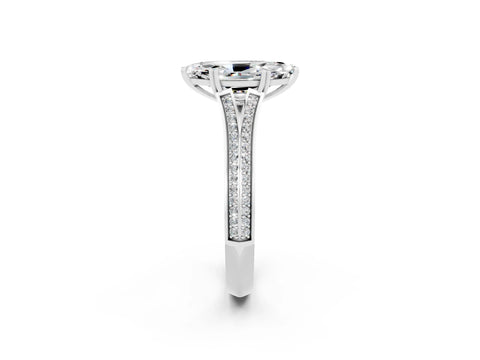 White gold Marquise Cut Moissanite Split Shank Engagement Ring with Pavé Band_2